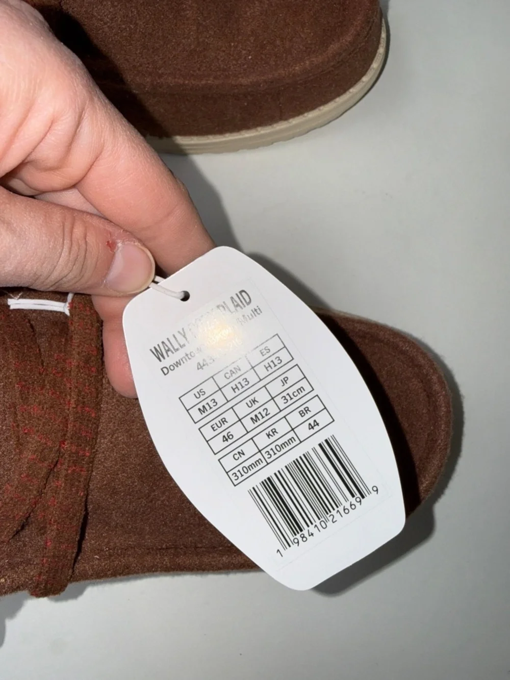 HEY DUDE $70 New Mens 13 Brown Casual Slip On Wally Cozy Plaid Shoes Box59